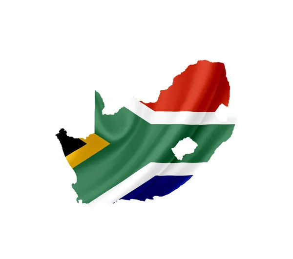 Mapa de Sudáfrica con bandera ondeante aislado en blanco —  Fotos de Stock