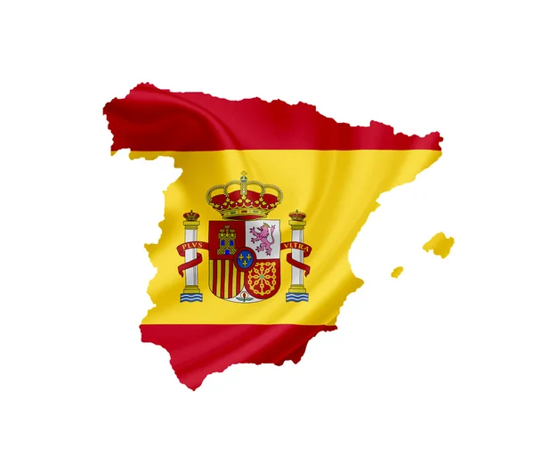 Mappa della Spagna con bandiera sventolata isolata sul bianco — Foto Stock