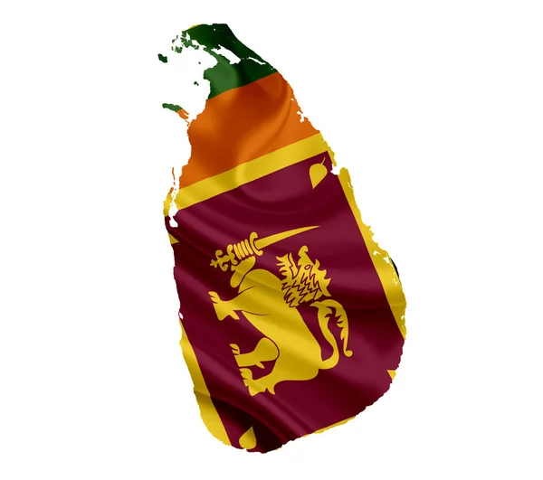 Carte de Sri Lanka avec drapeau ondulé isolé sur blanc — Photo