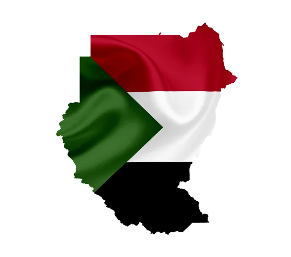 Mapa do Sudão com bandeira acenando isolado em branco — Fotografia de Stock
