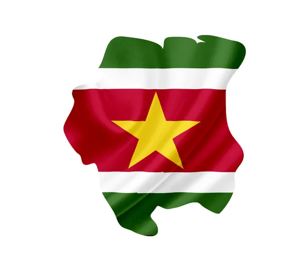 Map of Suriname with waving flag isolated on white — Stock Photo, Image