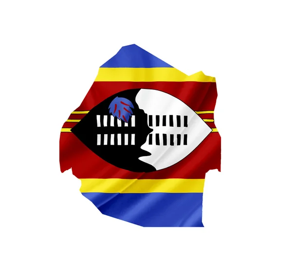 Mapa de Swazilandia con bandera ondeante aislado en blanco — Foto de Stock