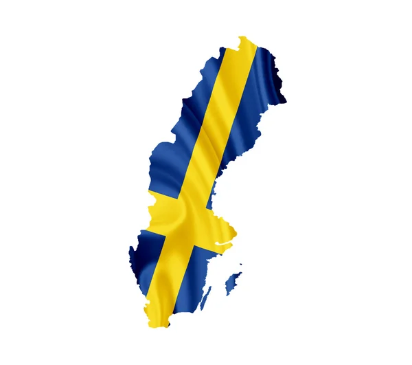 Map of Sweden with waving flag isolated on white — Stock Photo, Image