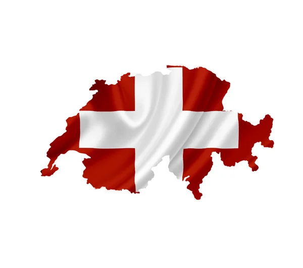 Map of Swiss with waving flag isolated on white — Stock Photo, Image