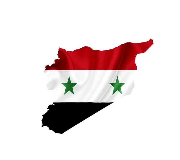 Map of Syria with waving flag isolated on white — Stock Photo, Image