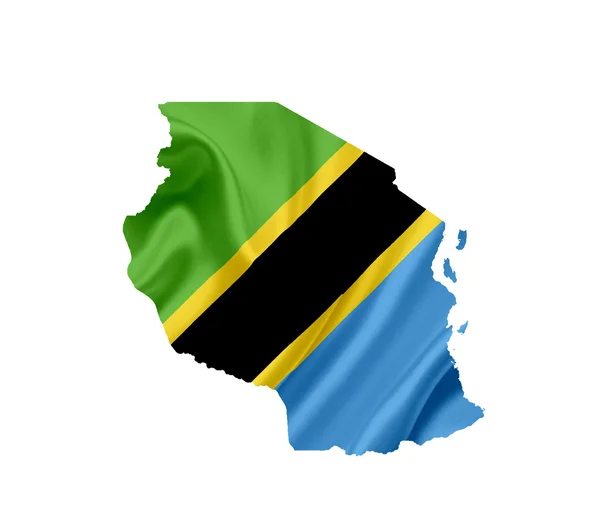 Map of Tanzania with waving flag isolated on white — Stock Photo, Image