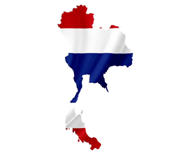 Χάρτης της Ταϊλάνδης με το κυματοειδές σημαίας απομονώνονται σε λευκό — Φωτογραφία Αρχείου