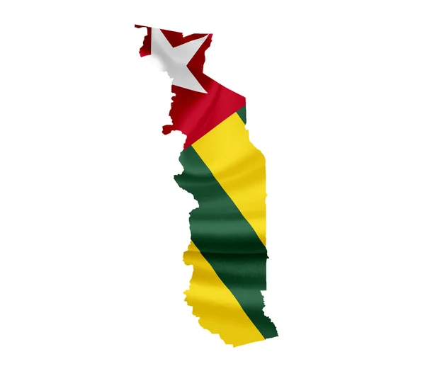 Mapa do Togo com bandeira ondulada isolada em branco — Fotografia de Stock