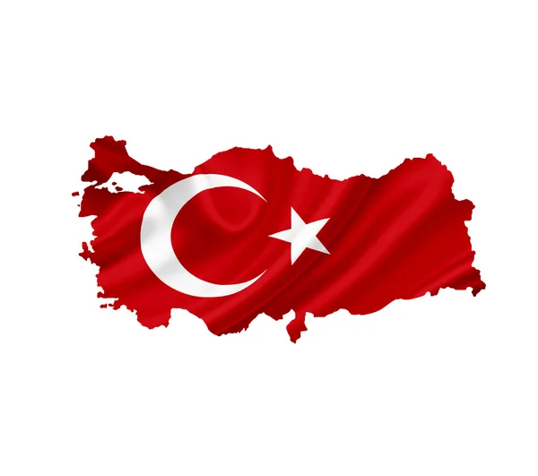 흰색 절연 깃발을 흔들며 함께 터키의 지도 — 스톡 사진