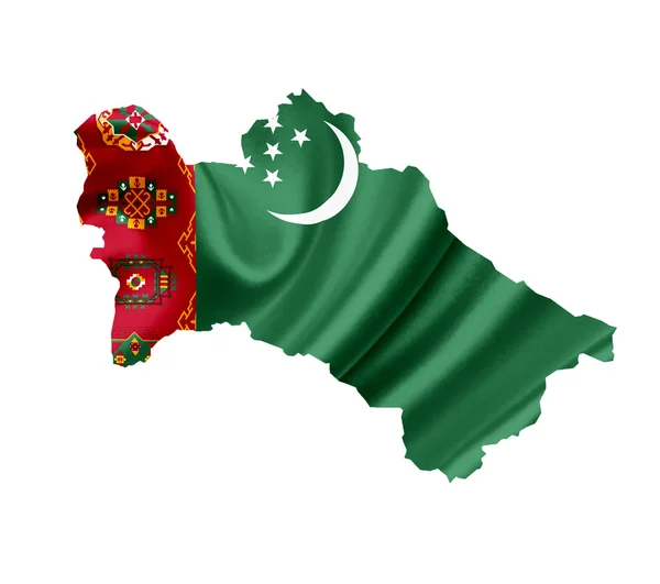 Mappa del Turkmenistan con bandiera sventolata isolata su bianco — Foto Stock