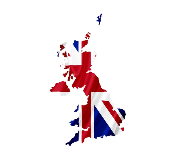 Map of United Kingdom with waving flag isolated on white — Stock Photo, Image