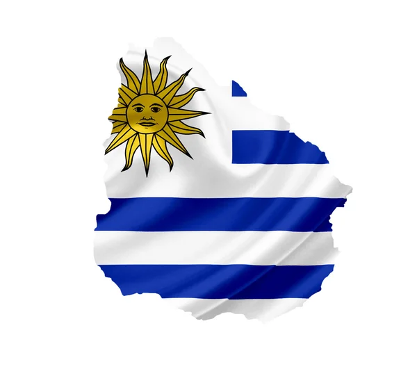 Χάρτης της Ουρουγουάης με το κυματοειδές σημαίας απομονώνονται σε λευκό — Φωτογραφία Αρχείου