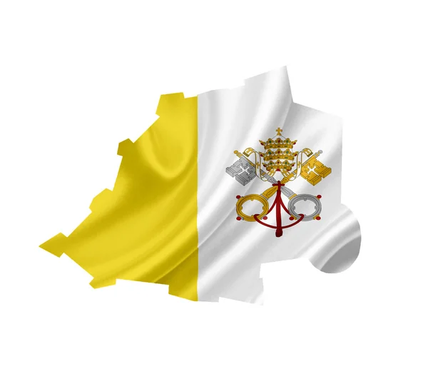 Kaart van Vaticaanstad met zwaaien vlag geïsoleerd op wit — Stockfoto