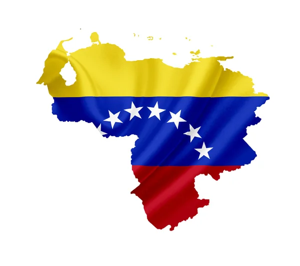 Carte du Venezuela avec drapeau ondulé isolé sur blanc — Photo
