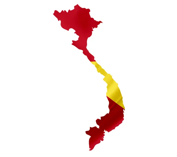 Kaart van vietnam met zwaaien vlag geïsoleerd op wit — Stockfoto