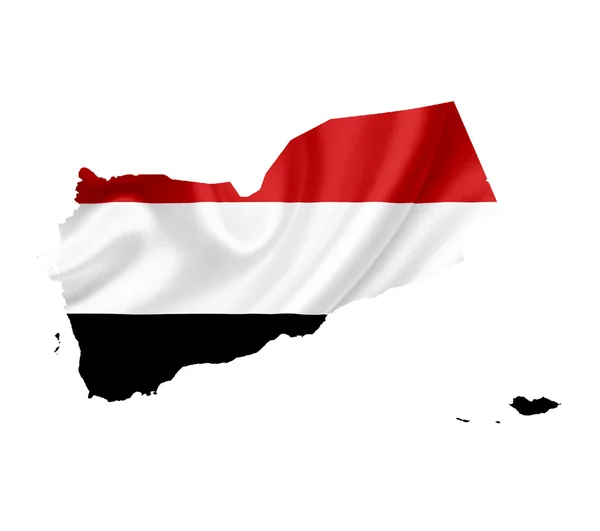 Kaart van Jemen met zwaaien vlag geïsoleerd op wit — Stockfoto