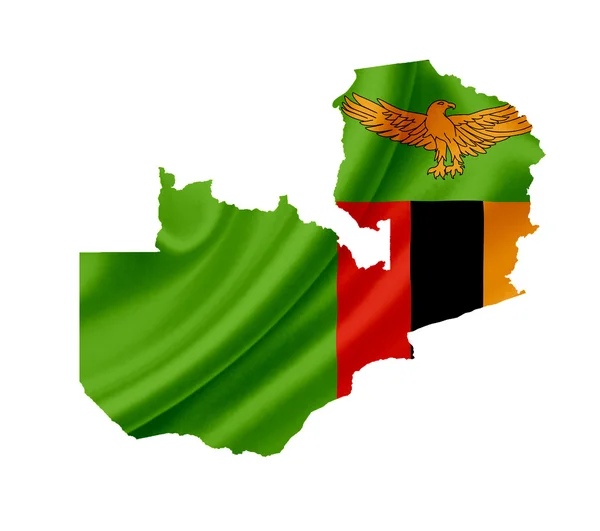 Map of Zambia with waving flag isolated on white — Stock Photo, Image