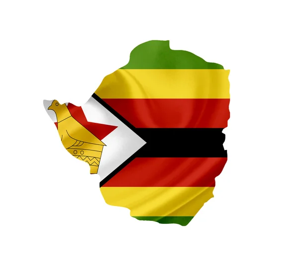 Mappa dello Zimbabwe con bandiera sventolata isolata su bianco — Foto Stock