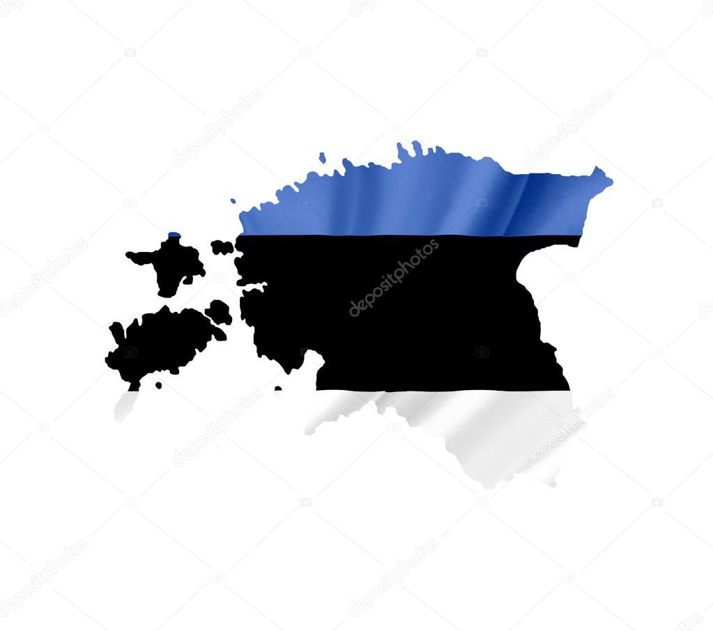 Map of Estonia with waving flag isolated on white