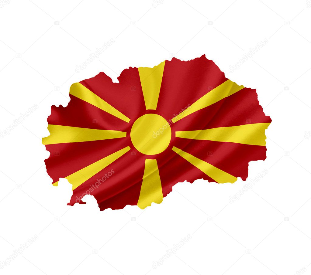 Map of Macedonia with waving flag isolated on white