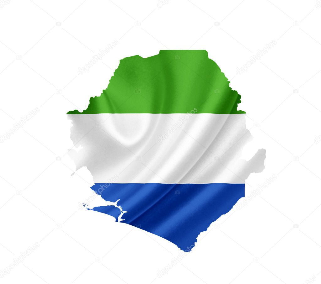 Map of Sierra Leone with waving flag isolated on white
