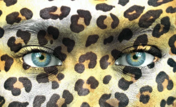 Human face with animal patterns - Save endangered species concep — Stock Photo, Image