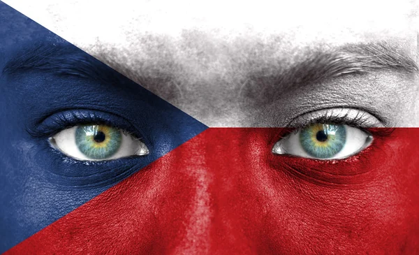 Human face painted with flag of Czech Republic — Stock Photo, Image