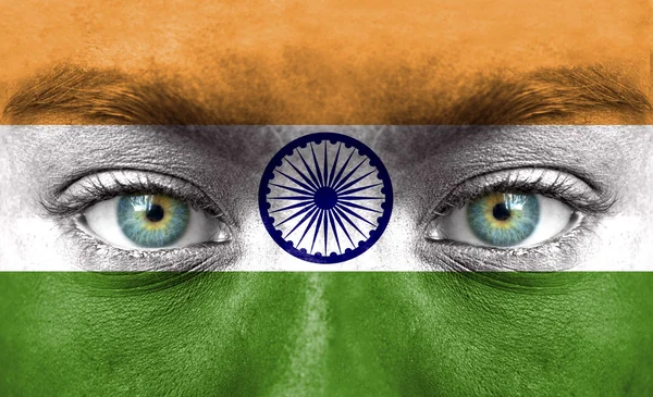Lidská tvář s vlajka Indie — Stock fotografie