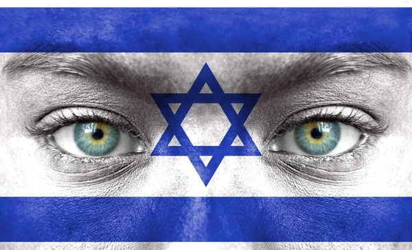 Rostro humano pintado con bandera de Israel — Foto de Stock