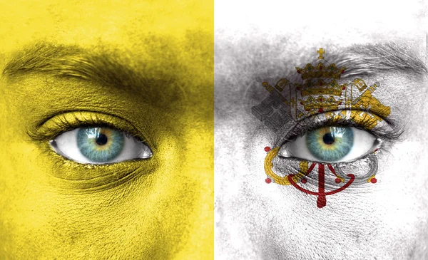 Human face painted with flag of Vatican — Stock Photo, Image