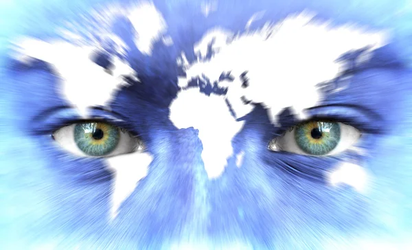 Human face with map of world - Speed of life concept — Stock Photo, Image