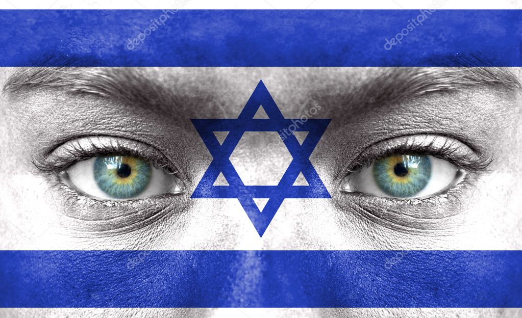 Human face painted with flag of Israel