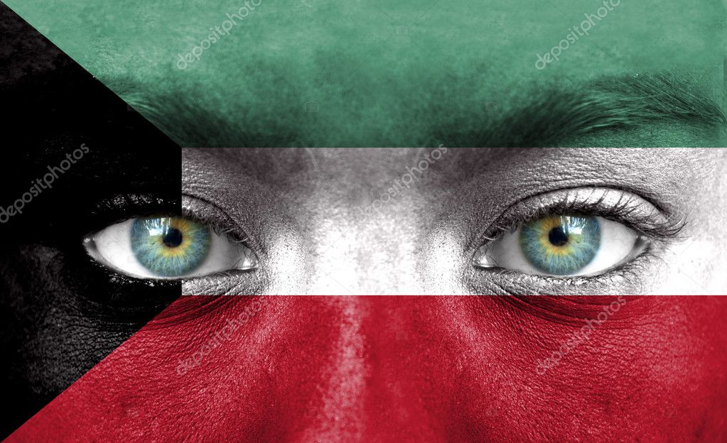 Human face painted with flag of Kuwait — Stock Photo © Alexis84 11332945