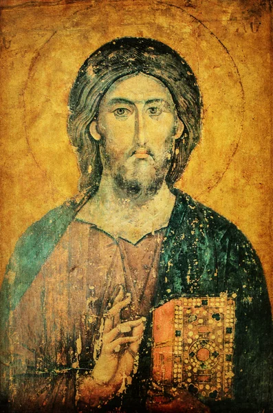 Икона Иисуса Христа с Библией в руках — стоковое фото
