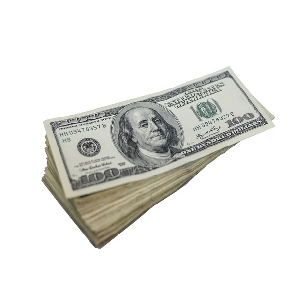 하얀 배경에 고립된 달러가 쌓여 있는 모습 — 스톡 사진