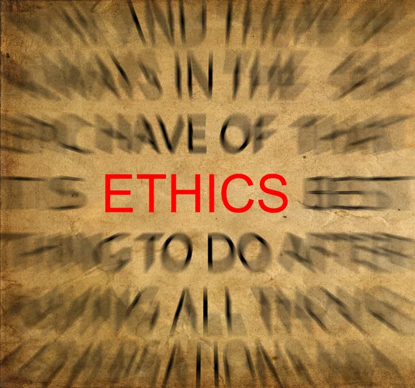 Blured text on vintage paper with focus on ETHICS — Stock Photo, Image