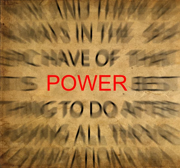 stock image Blured text on vintage paper with focus on POWER