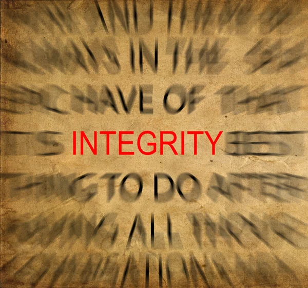 Blured text on vintage paper with focus on INTEGRITY — Stock Photo, Image