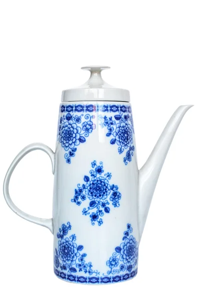 Красивый винтажный цветочный чайник изолирован на белом — стоковое фото