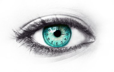 Blue human eye and clock - Life passing concept clipart