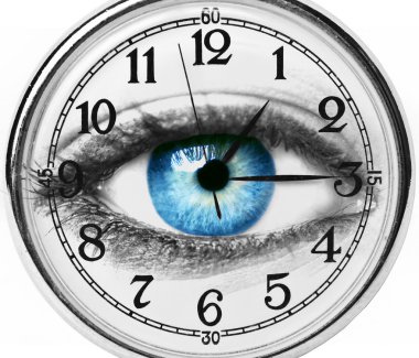 Blue eye with clock isolated on white clipart