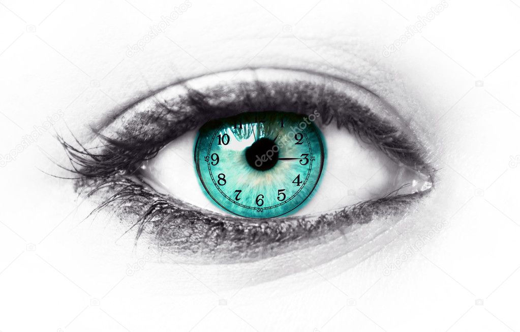 Blue human eye and clock - Life passing concept