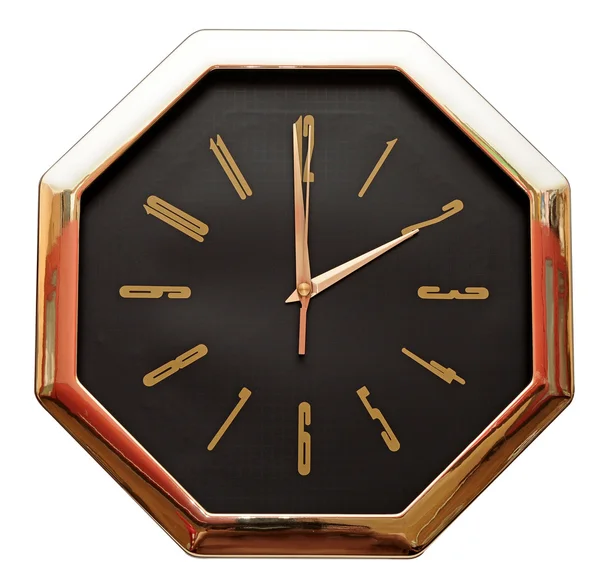Relógio de parede dourado isolado no branco — Fotografia de Stock