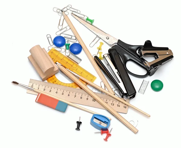 Many office tools on a white background — Stock Photo, Image