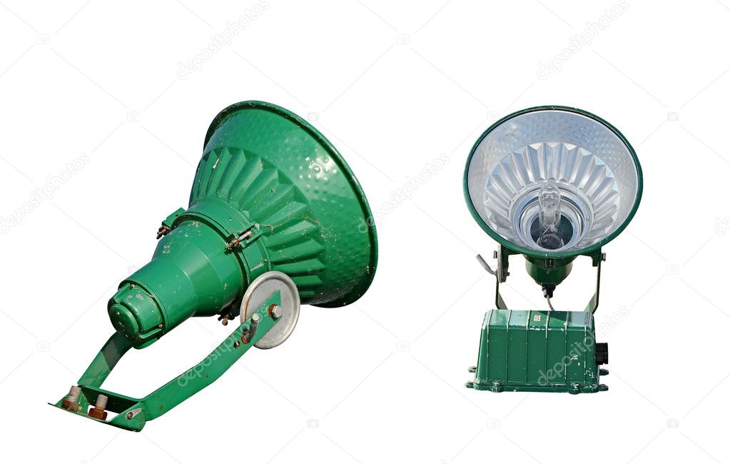 A vintage theater spotlight isolated on a white background