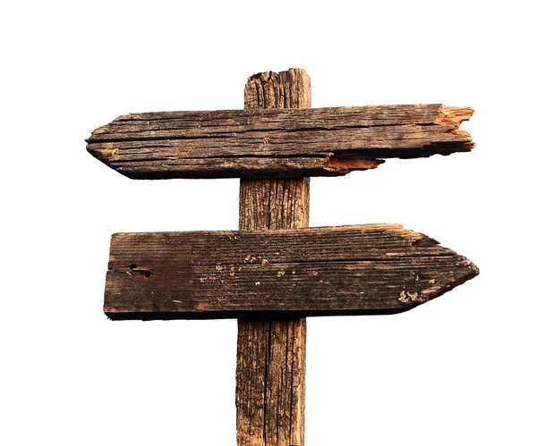 Oude houten pijlen weg ondertekenen geïsoleerd op wit — Stockfoto