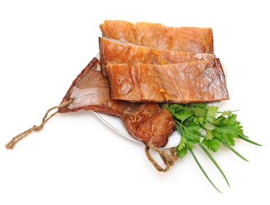 Fillet smoked fish on a white background clipart