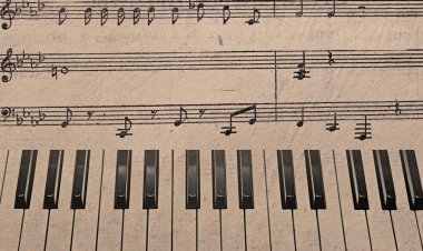 Music background with piano keys in grunge style. Music concept. clipart
