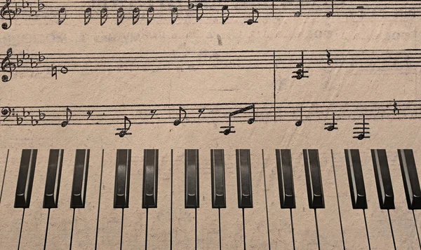 De achtergrond van de muziek met piano toetsen in grunge stijl. muziek concept. — Stockfoto