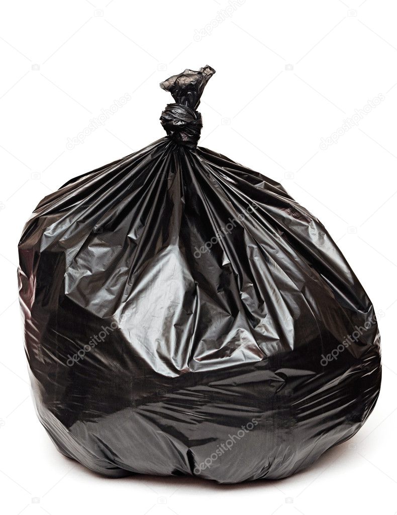 Close up of a garbage bag on white background